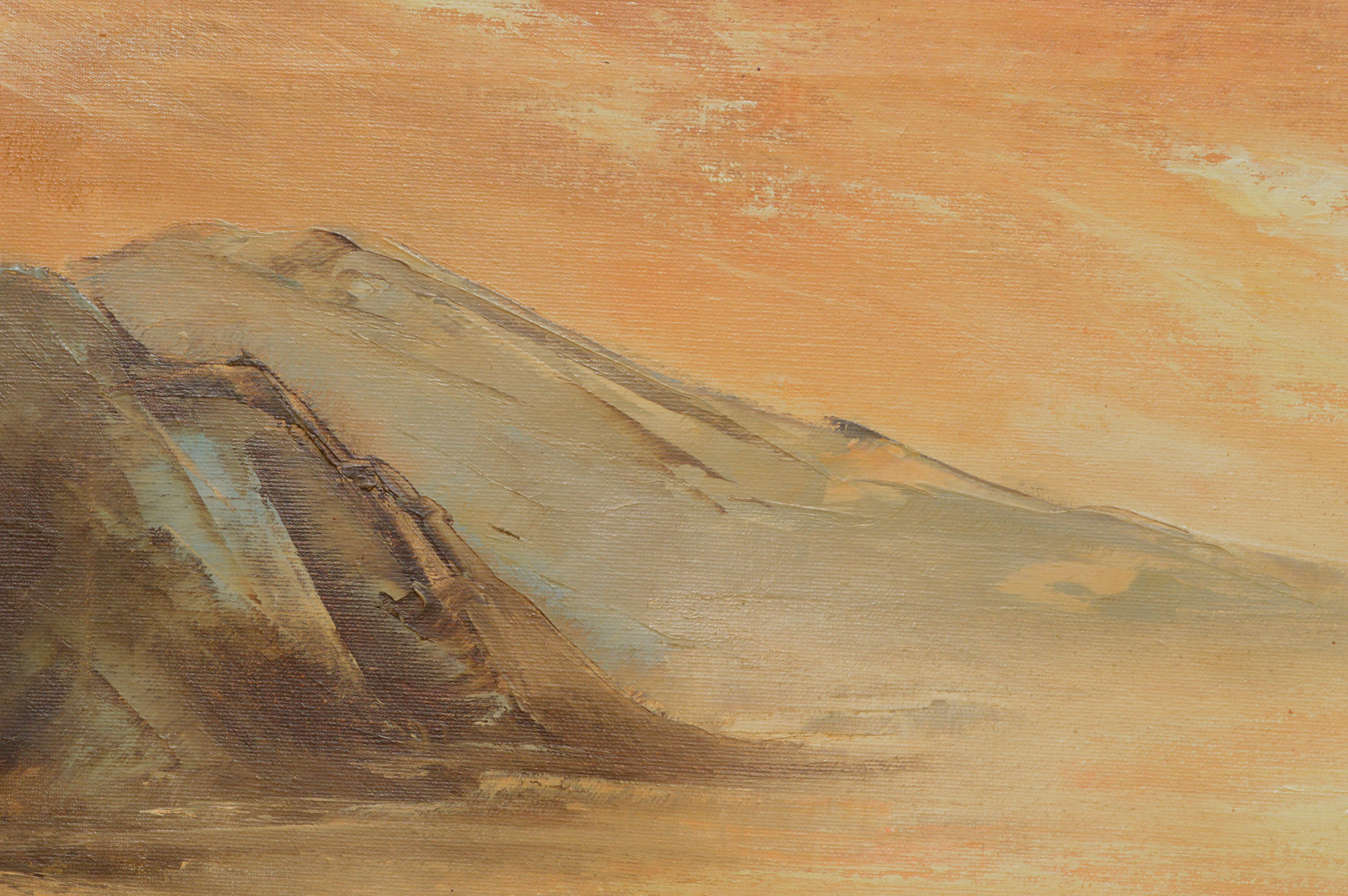 Paesaggio all'alba vintage - Piovanelli sulla riva in olio su tela - Painting American Modern di Richard Keith