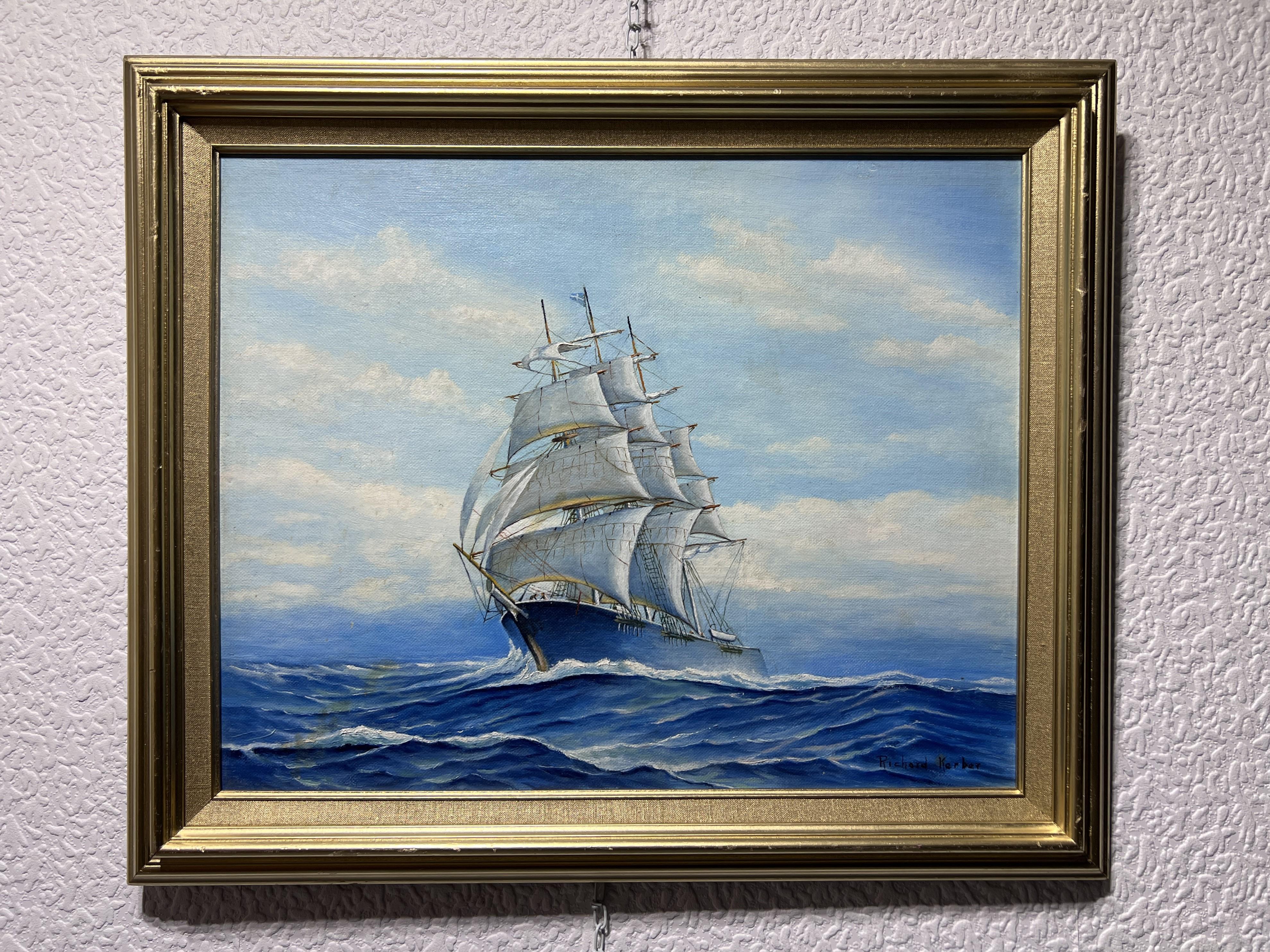 American Artist Richard Kerber Vintage oil painting on board, Seascape, Framed For Sale 1