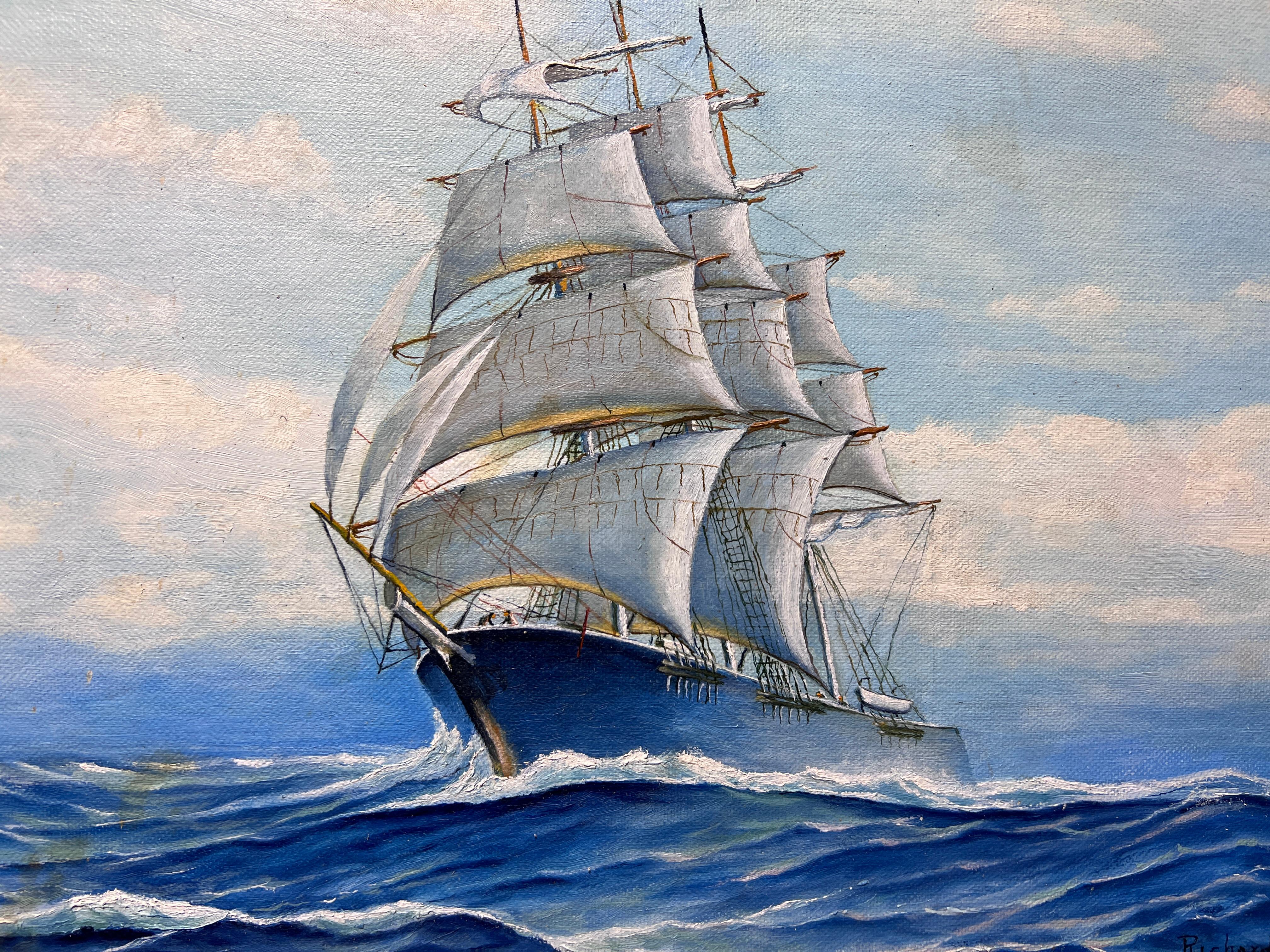 American Artist Richard Kerber Vintage oil painting on board, Seascape, Framed For Sale 2