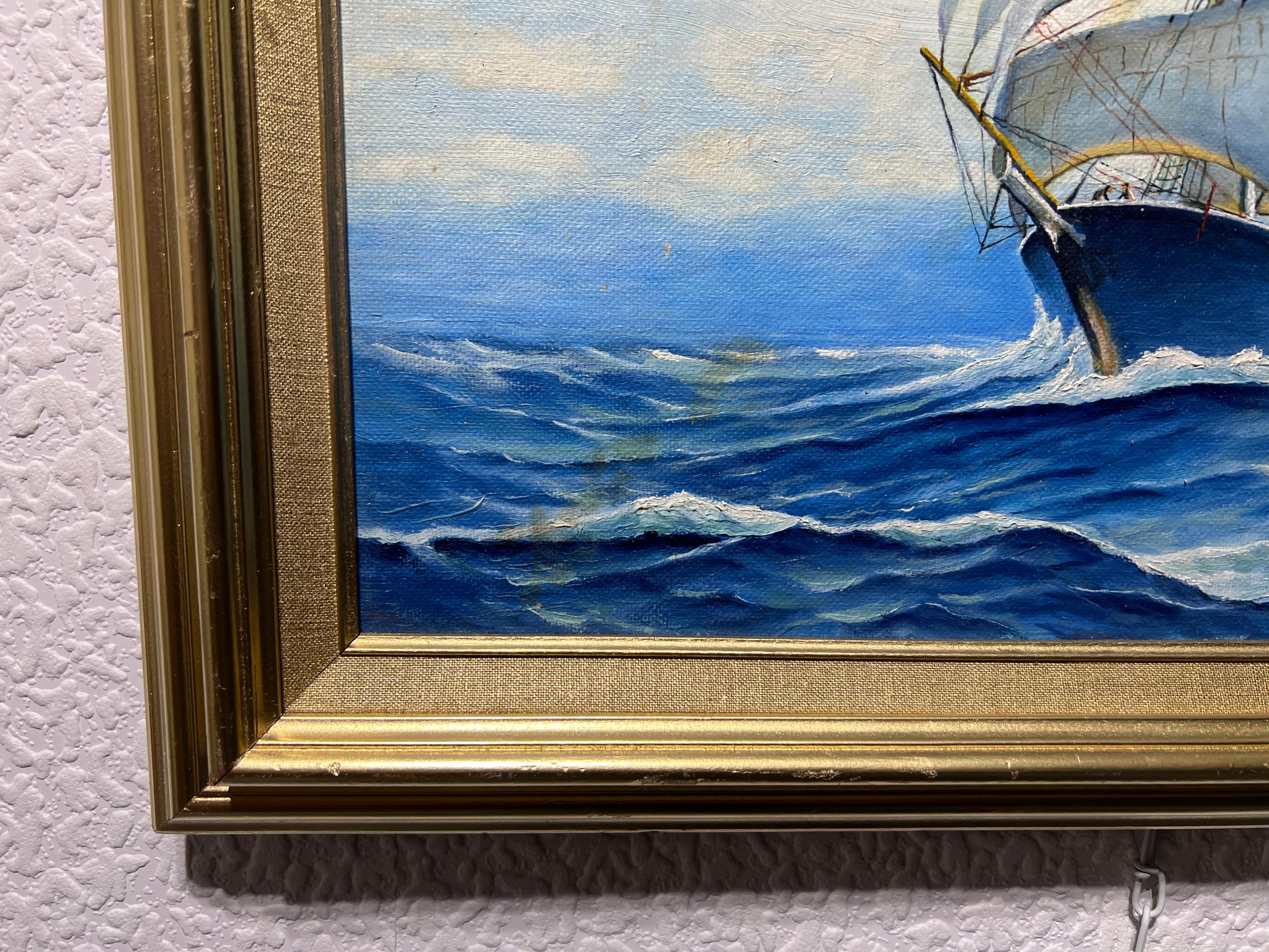 American Artist Richard Kerber Vintage oil painting on board, Seascape, Framed For Sale 3