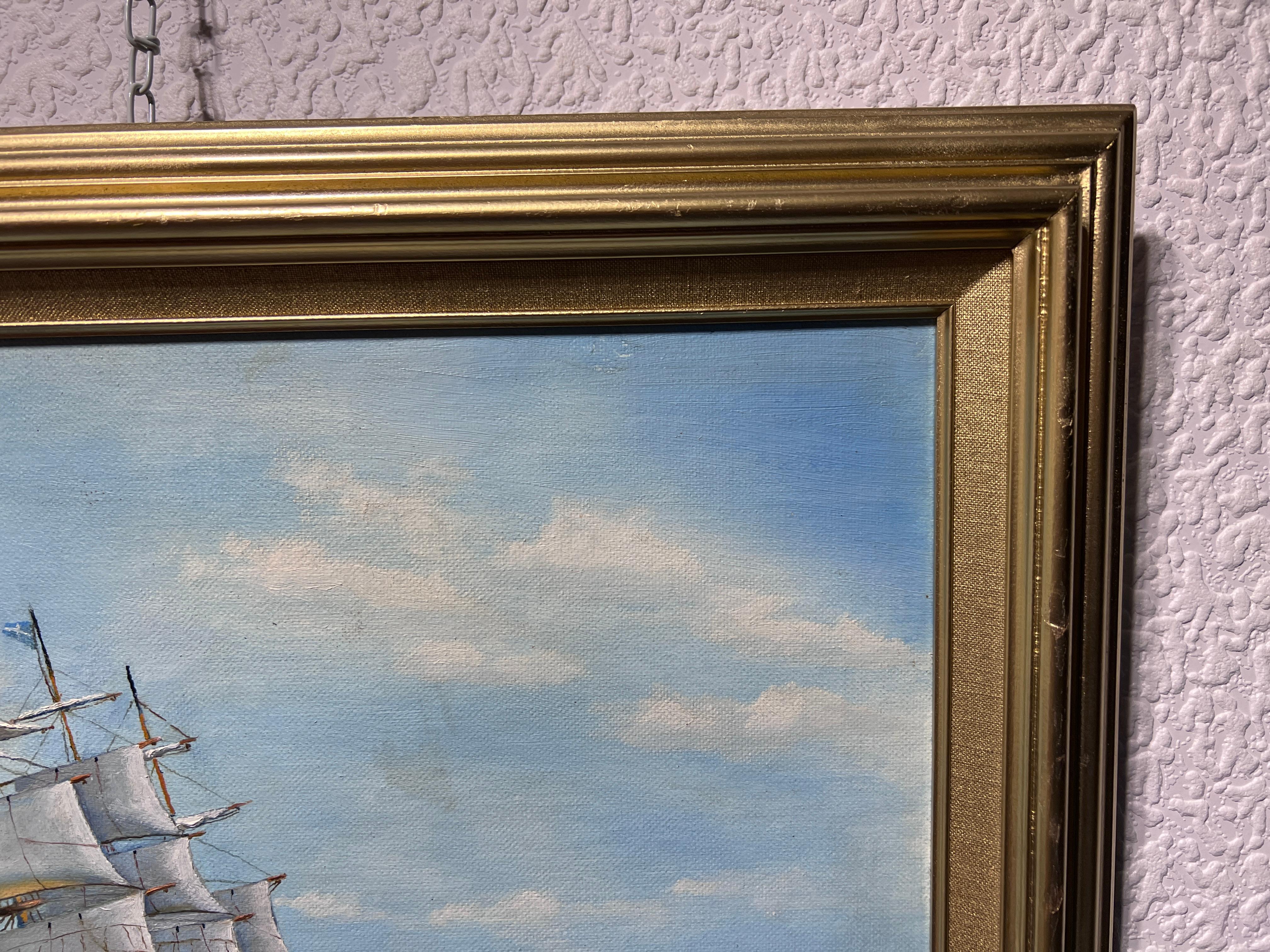 American Artist Richard Kerber Vintage oil painting on board, Seascape, Framed For Sale 5