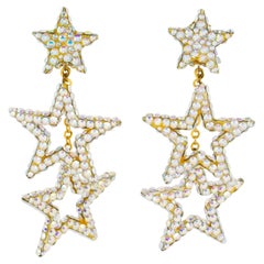 Richard Kerr AB Jeweled Dangle Clip Earrings Cascading Stars