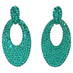 Vintage RICHARD KERR Aqua Green Pave Crystal Hoop Earrings, 1980's