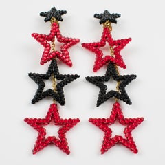 Richard Kerr Black and Red Dangle Star Jeweled Clip Earrings