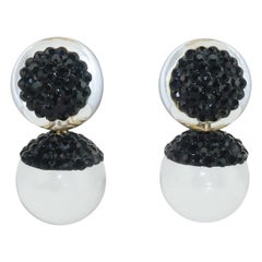 Richard Kerr Black Pave Crystal & Acrylic Drop Earrings, 1980’s