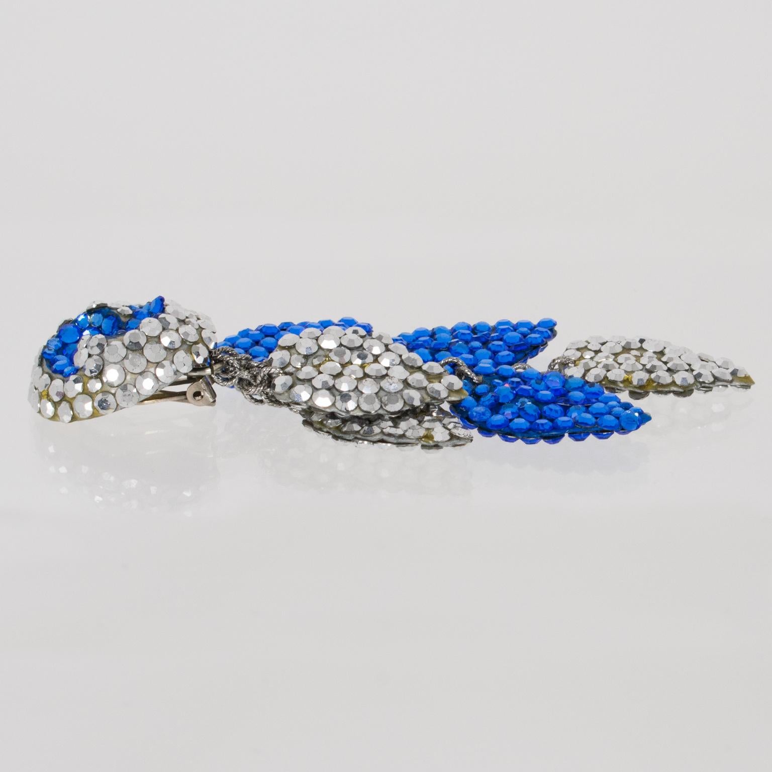 Women's or Men's Richard Kerr Blue and Silver Jeweled Dangle Leaves Clip Earrings