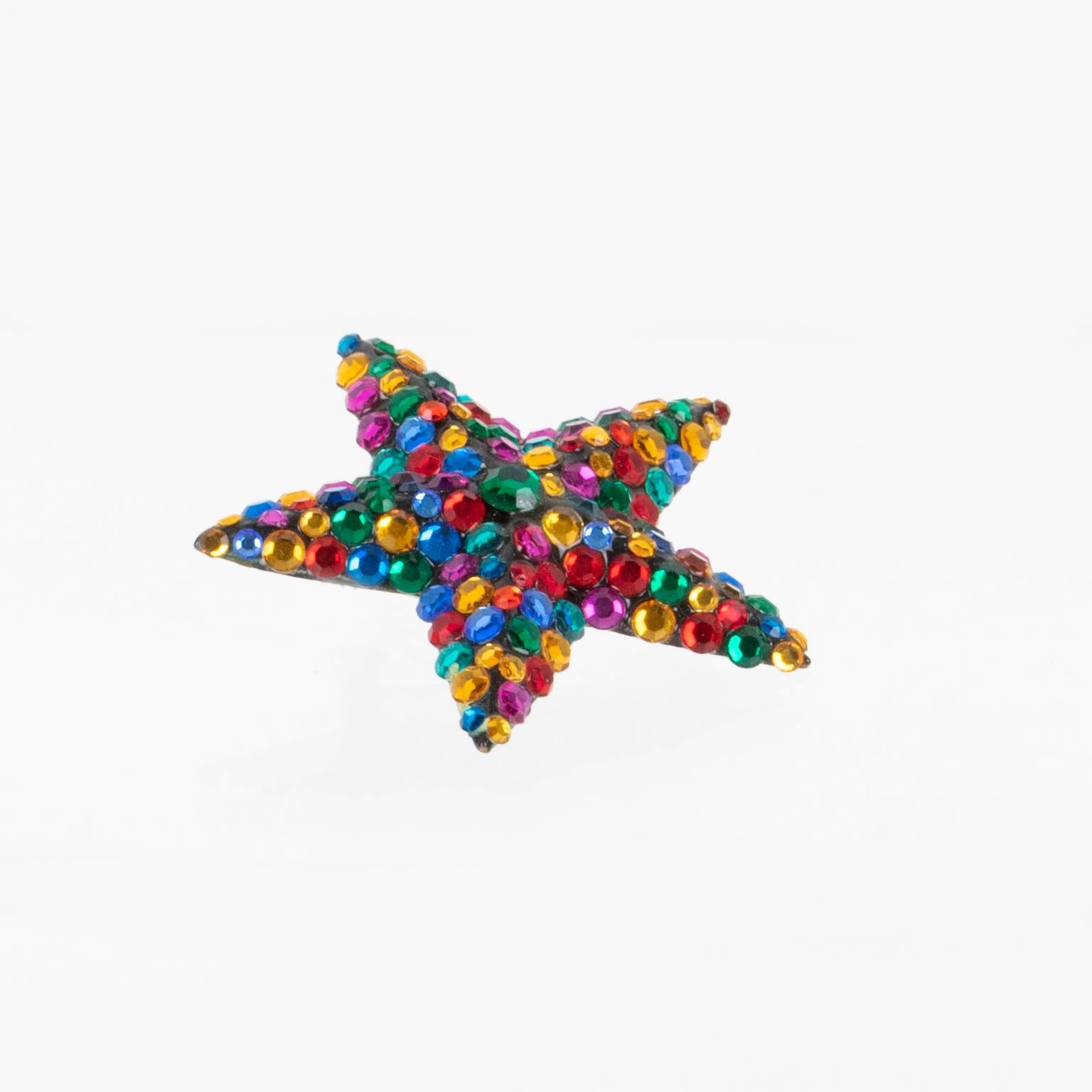 Richard Kerr Bright Multicolor Star Jeweled Clip Earrings 1