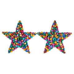 Richard Kerr Bright Multicolor Star Jeweled Clip Earrings