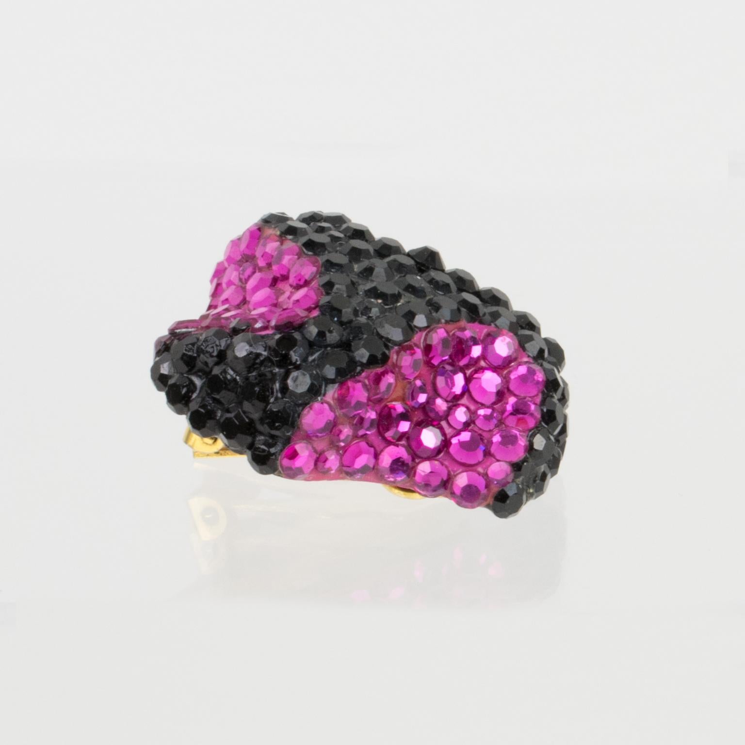 Richard Kerr Clip Earrings Black and Fuchsia Crystal Jeweled Paved For Sale 1