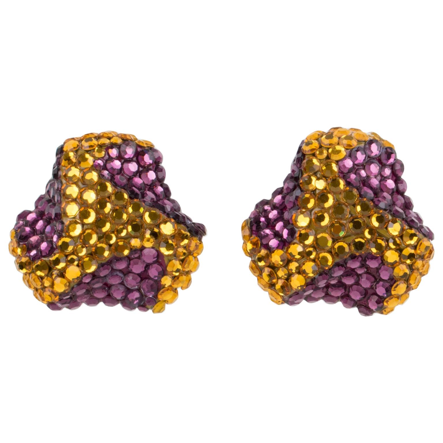 Richard Kerr Clip Earrings Purple and Topaz Jeweled Paved For Sale