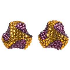 Retro Richard Kerr Clip Earrings Purple and Topaz Jeweled Paved