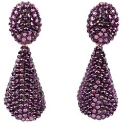 Richard Kerr Dangle Clip on Earrings Amethyst Purple Crystal Rhinestones Paved