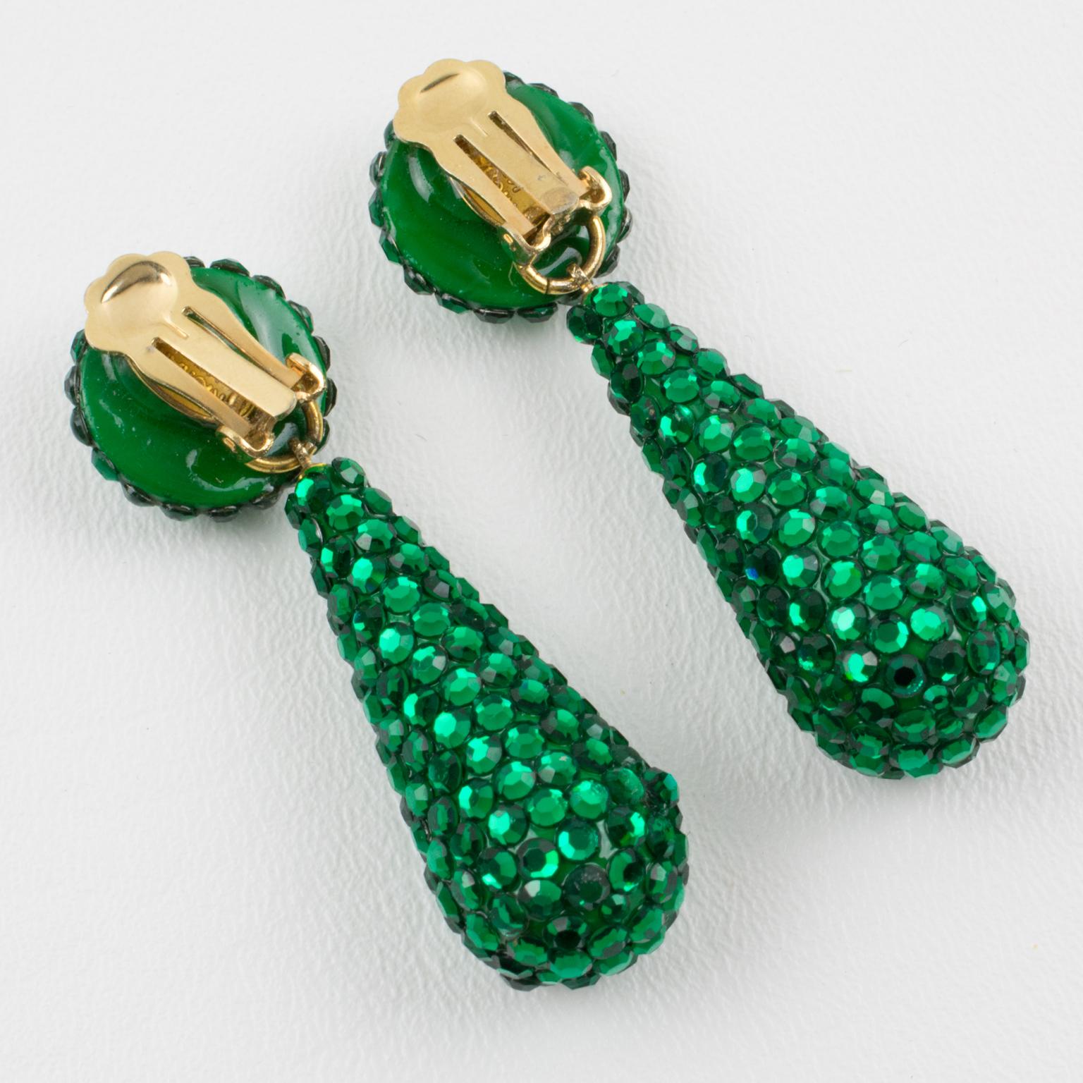 Women's or Men's Richard Kerr Dangle Green Crystal Clip Earrings