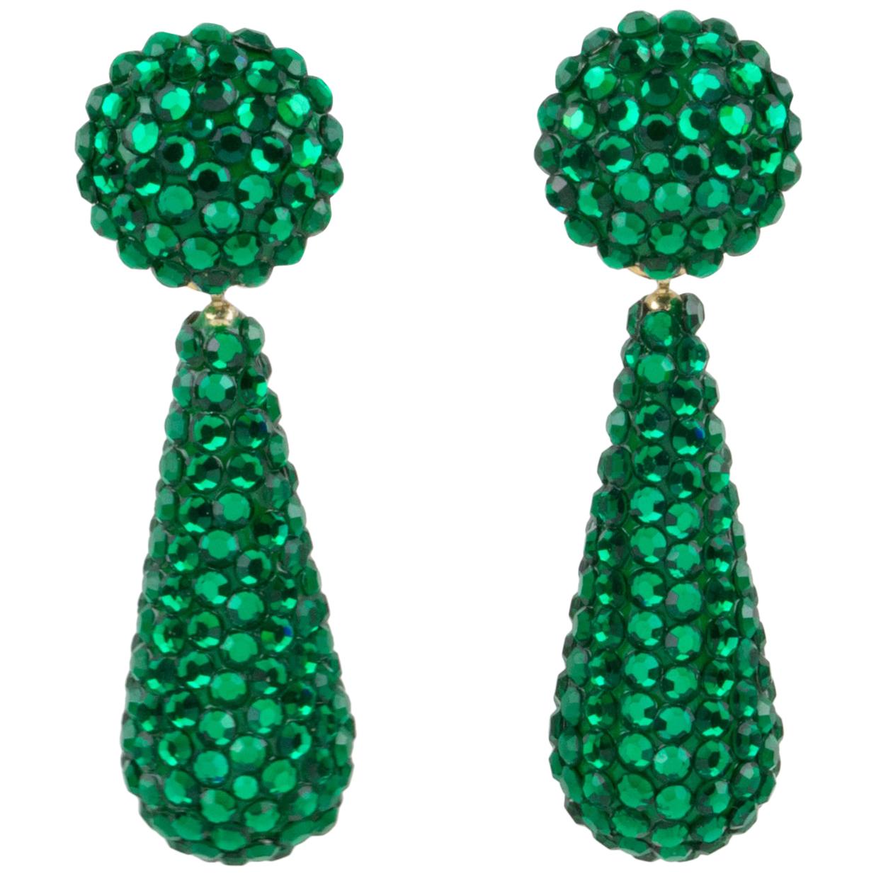 Richard Kerr Dangle Green Crystal Clip Earrings