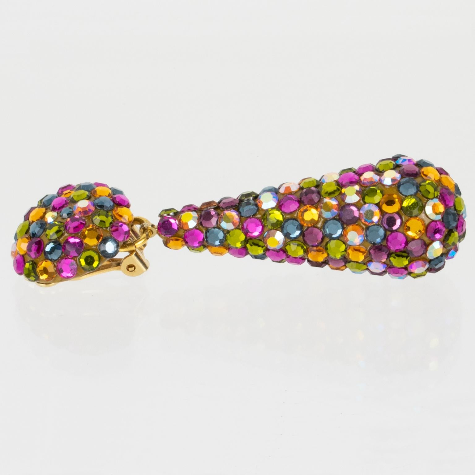 Romantic Richard Kerr Dangle Multicolor Crystal Clip Earrings