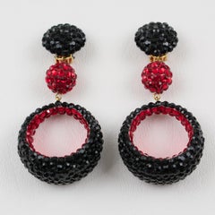 Richard Kerr Dangle Red and Black Crystal Jeweled Clip Earrings