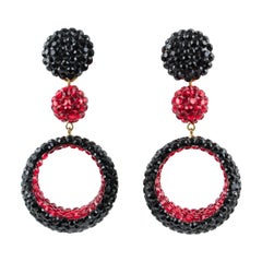 Richard Kerr Dangle Red and Black Crystal Jeweled Clip Earrings