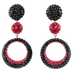 Richard Kerr Dangle Red and Black Crystal Jeweled Clip Earrings