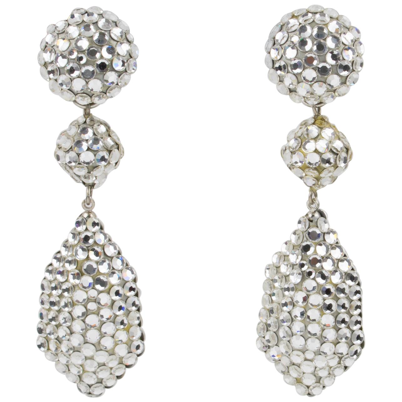Black and White Crystal Encrusted Statement Earrings By Richard Kerr ...