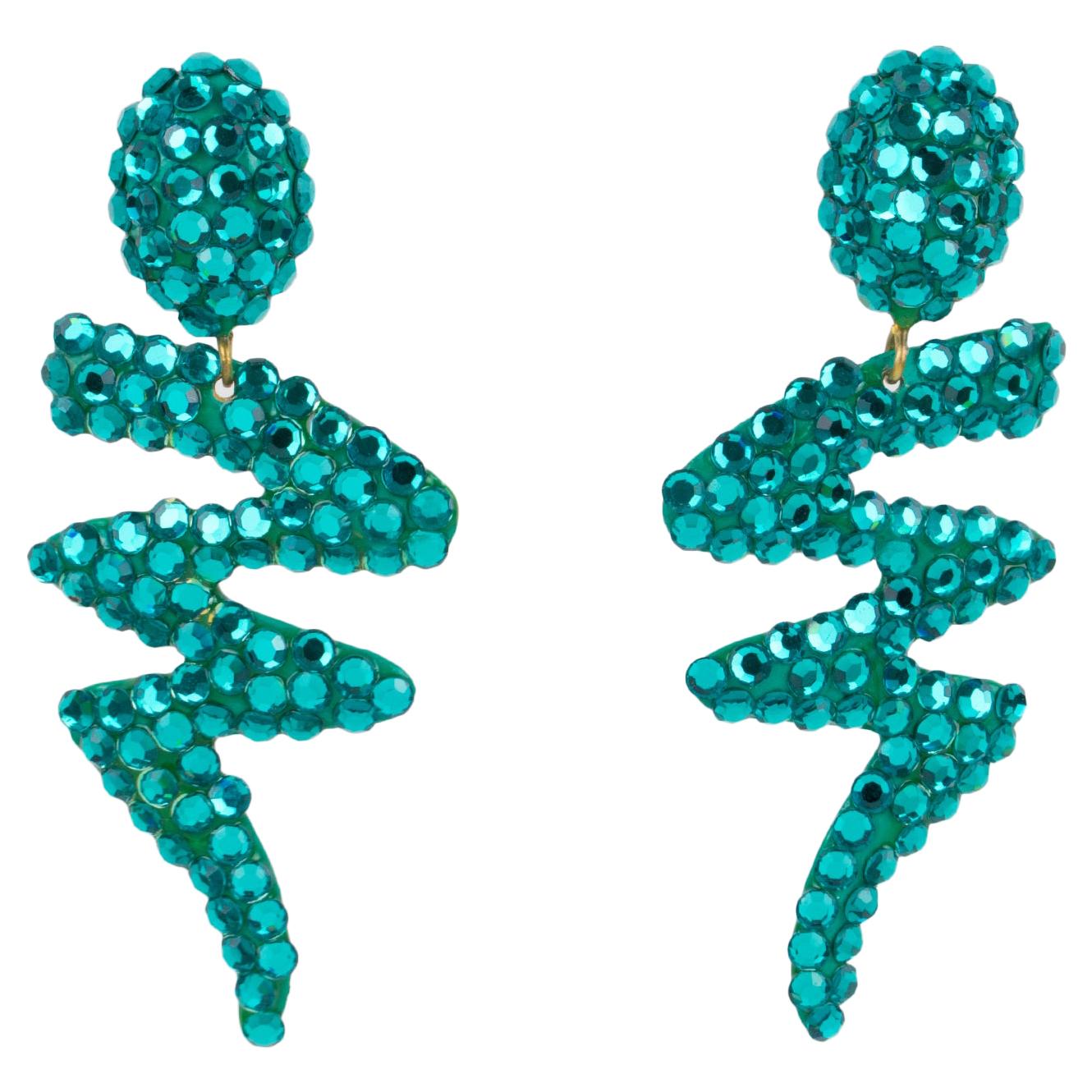 Richard Kerr Dangle ZigZag Turquoise Jeweled Pierced Earrings For Sale