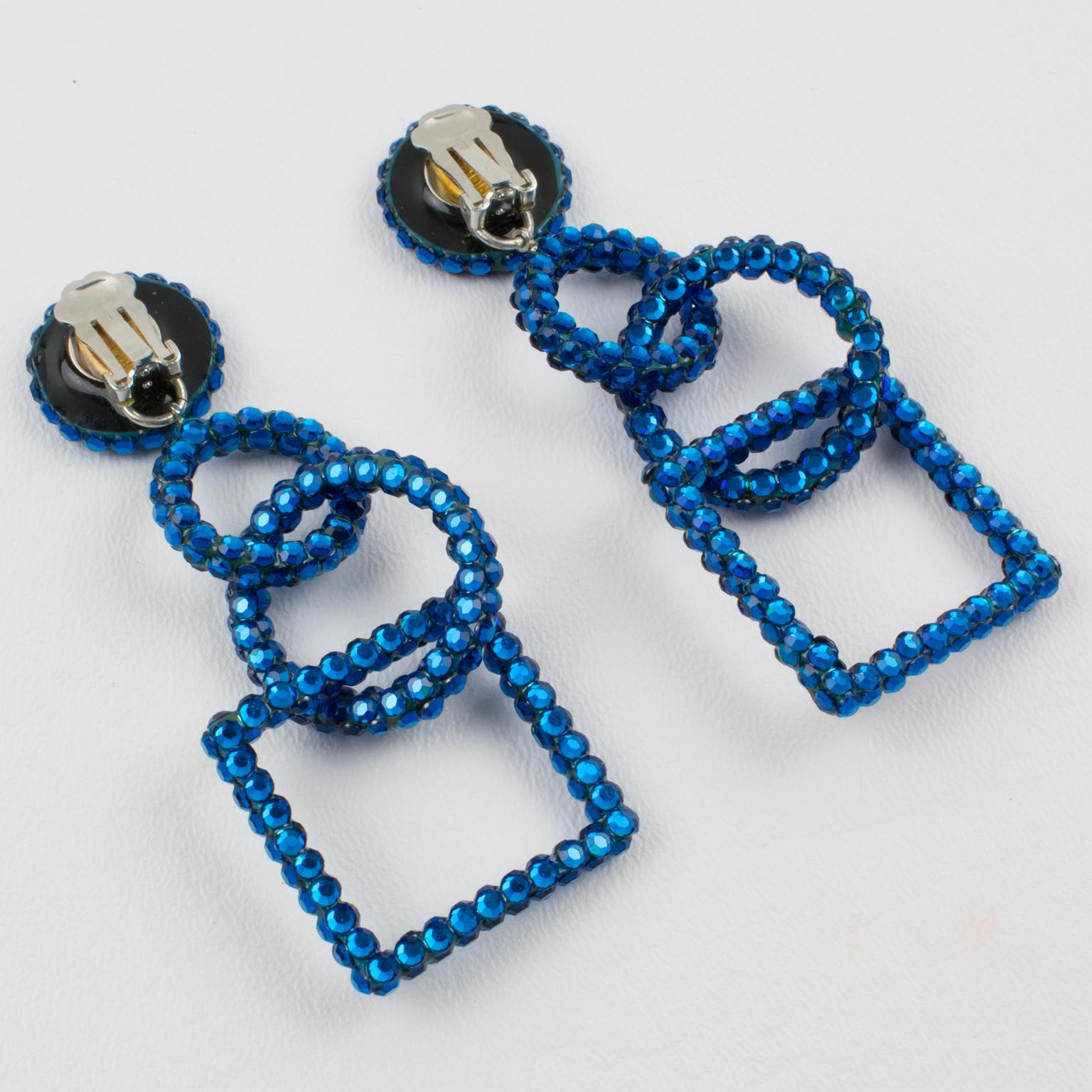 Women's or Men's Richard Kerr Dangle Blue Crystal Clip Earrings