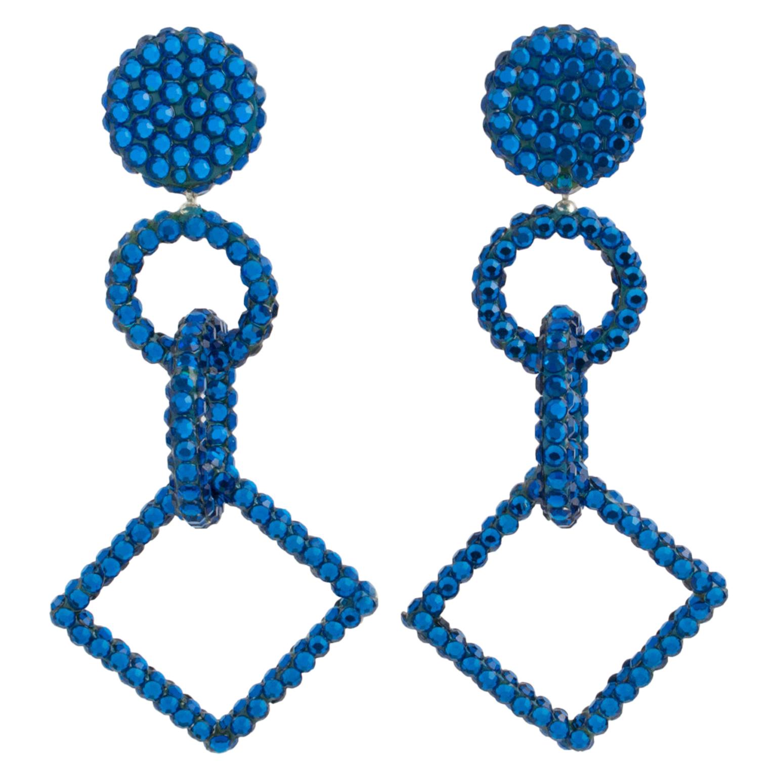 Richard Kerr Dangle Blue Crystal Clip Earrings