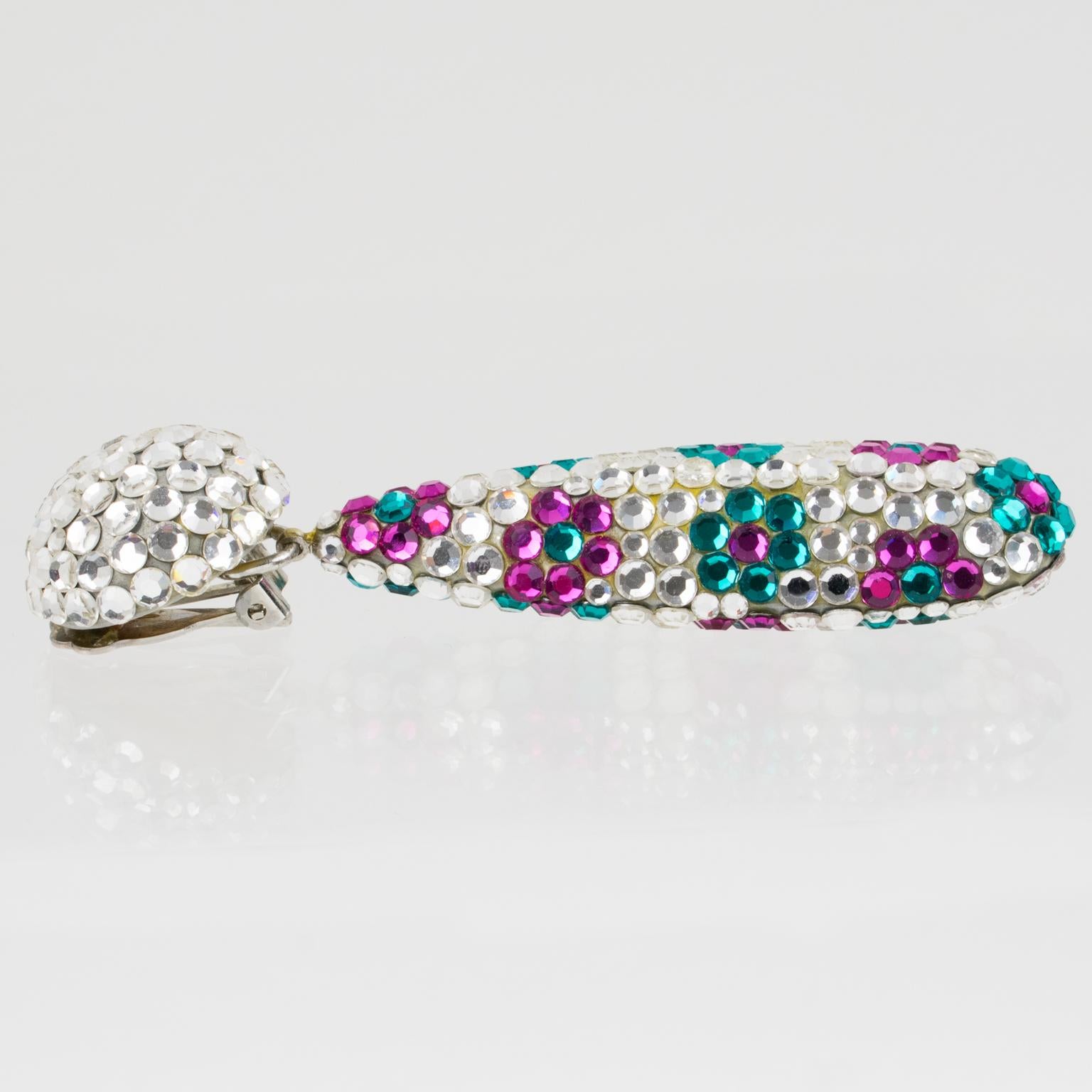 Orecchini a clip Jewell di Richard Kerr in turchese e cristallo fucsia in vendita 1