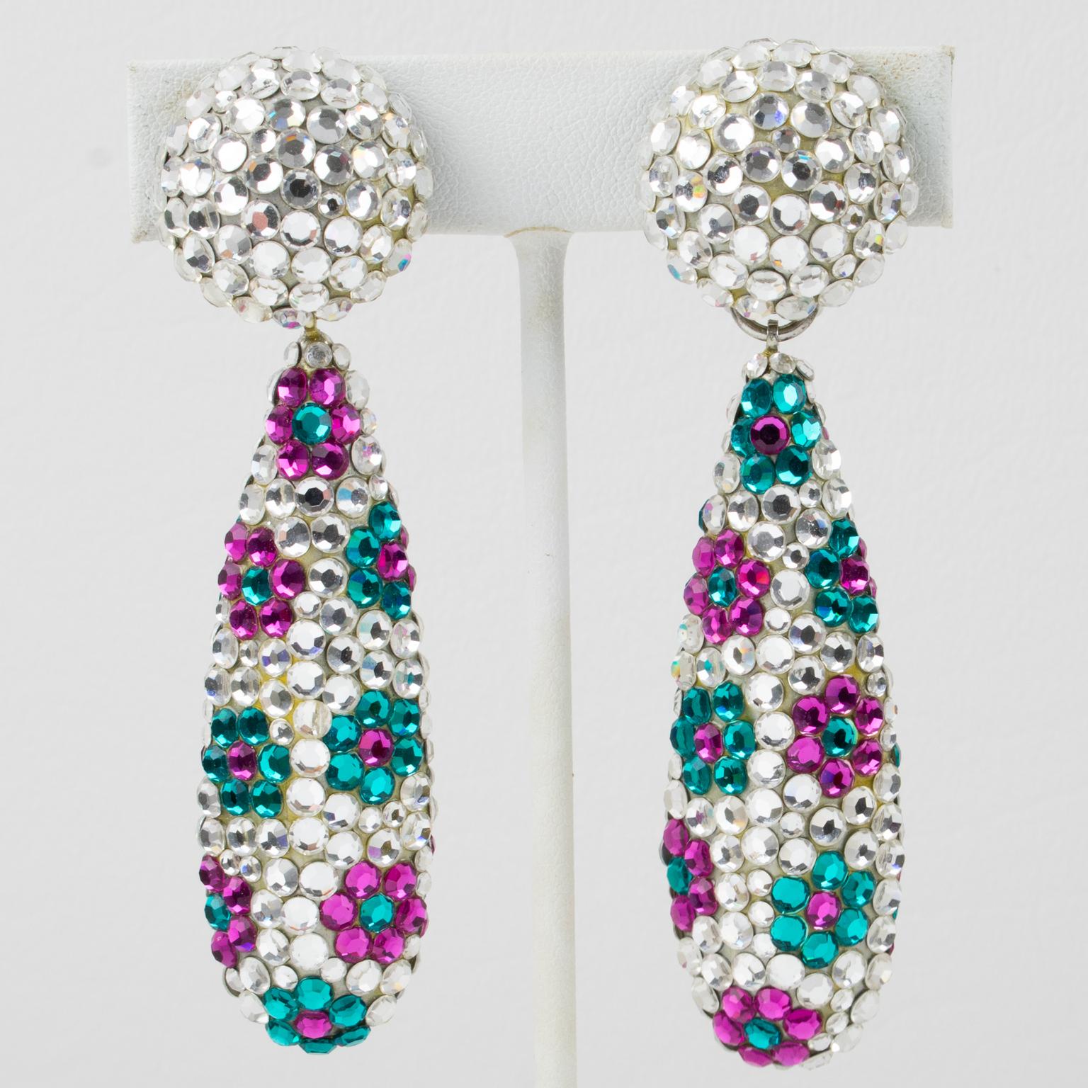 Orecchini a clip Jewell di Richard Kerr in turchese e cristallo fucsia in vendita 2