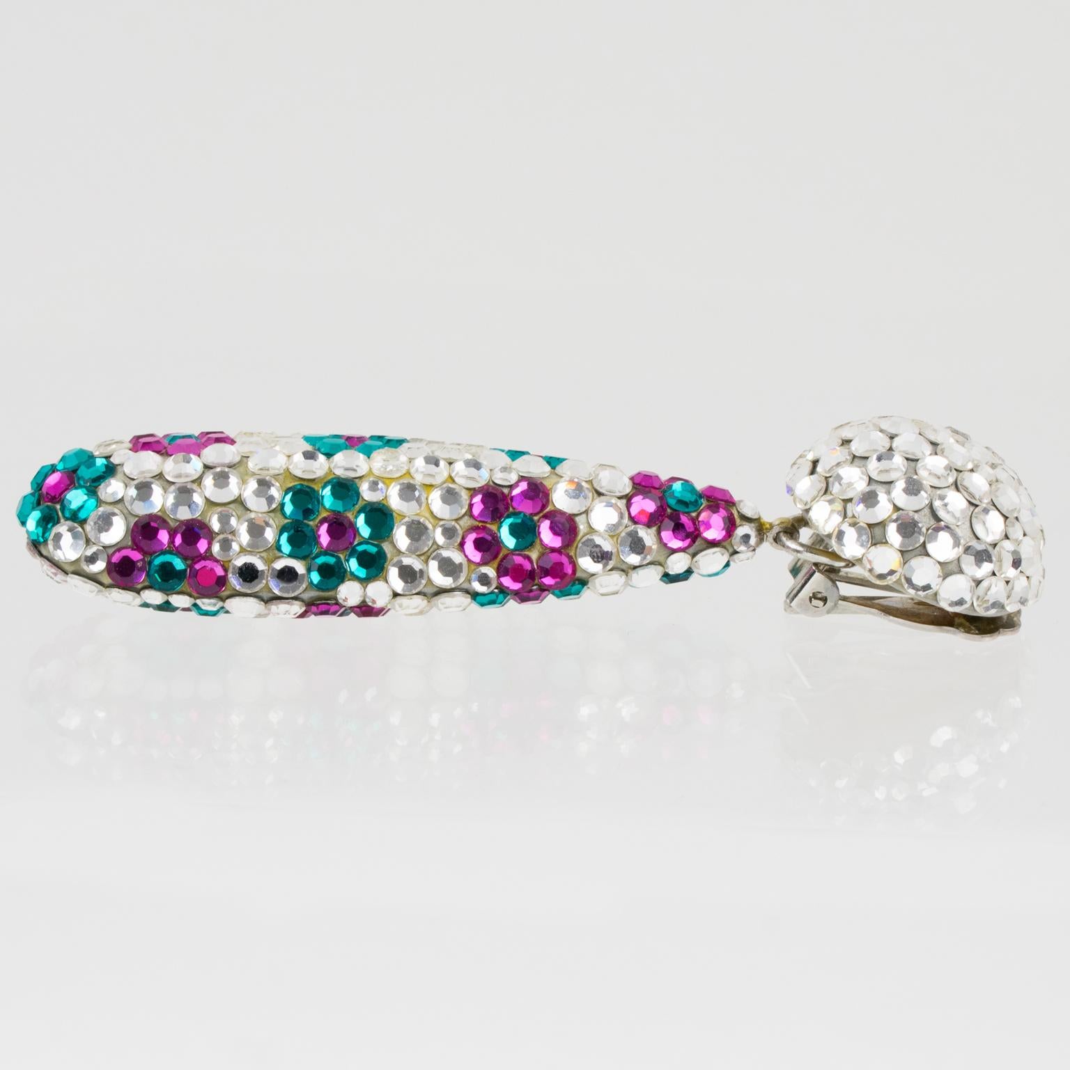 Orecchini a clip Jewell di Richard Kerr in turchese e cristallo fucsia in vendita 3