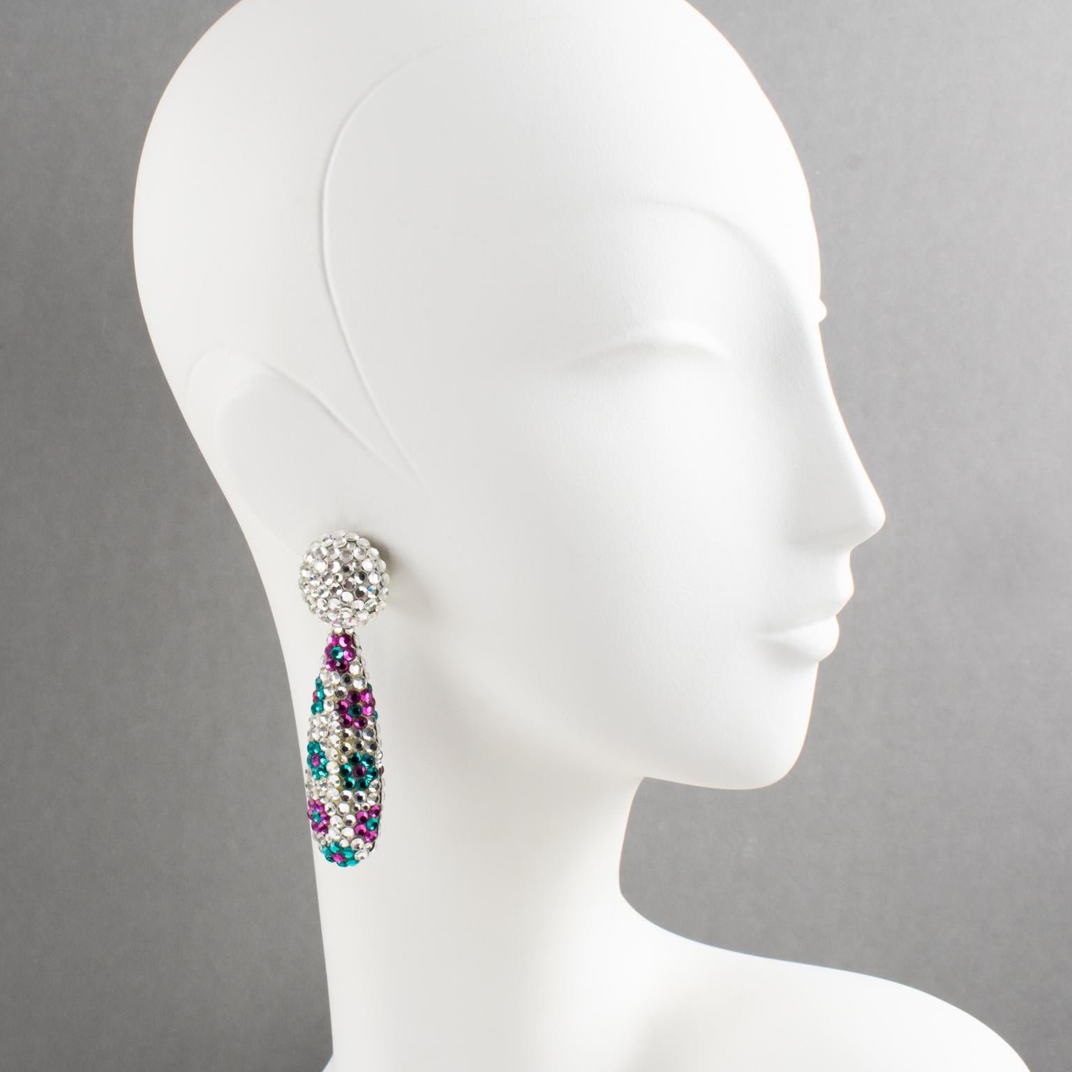 Orecchini a clip Jewell di Richard Kerr in turchese e cristallo fucsia in vendita 4