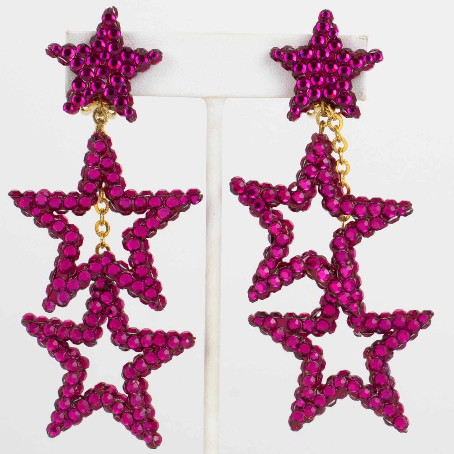 A Richard Kerr - Clips d'oreilles en étoile avec perles en fuchsia en vente 2