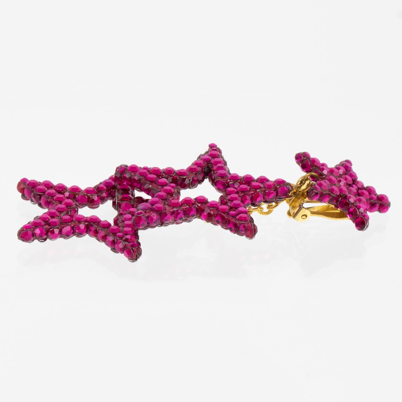 Richard Kerr Pendientes de clip en forma de estrella colgante fucsia en venta 3