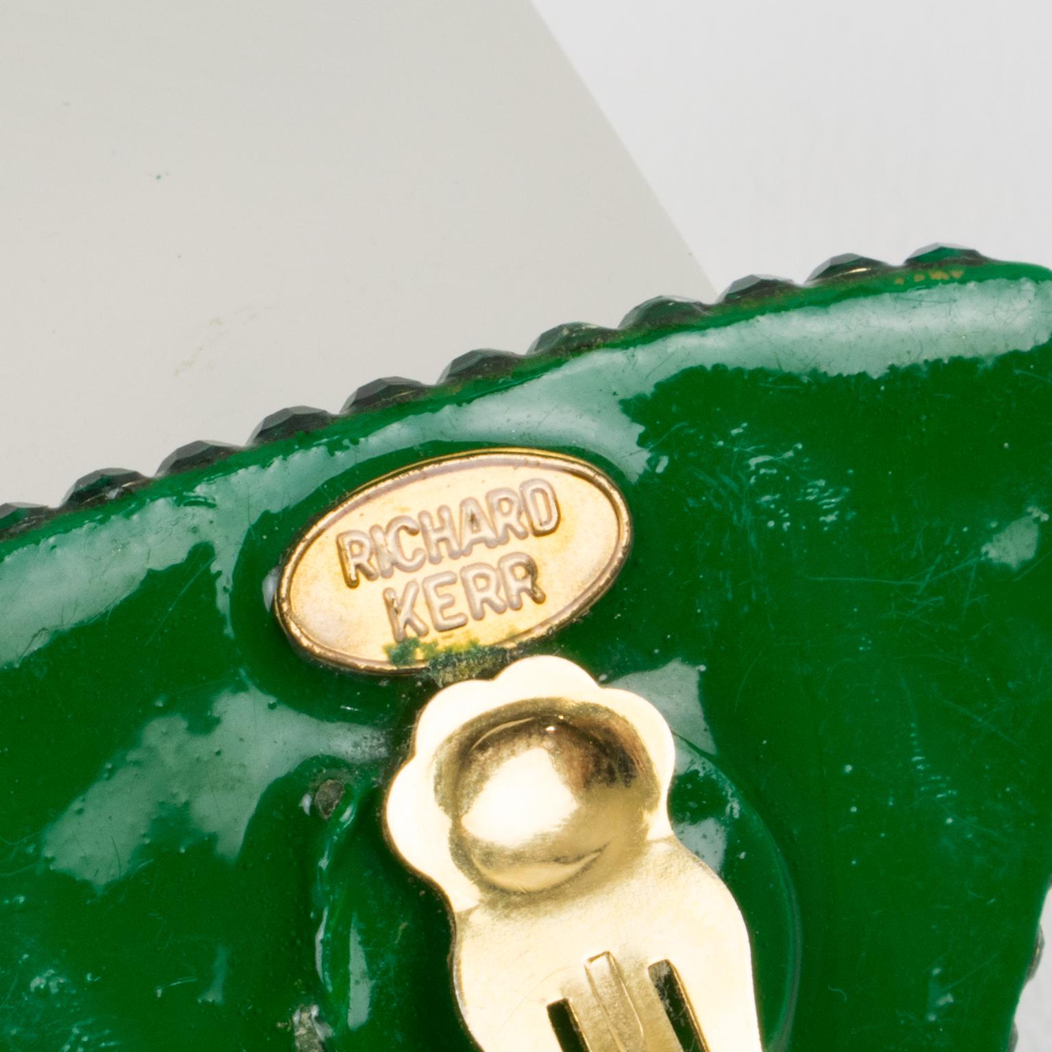 Women's or Men's Richard Kerr Green Crystal Jeweled Triangle Clip Earrings For Sale