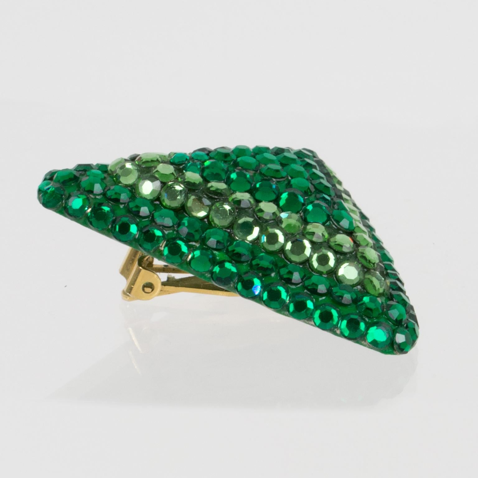 Modern Richard Kerr Green Crystal Jeweled Triangle Clip Earrings For Sale