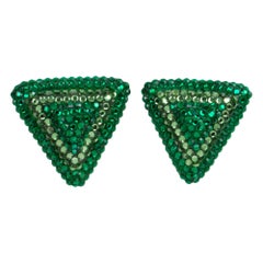 Richard Kerr Green Crystal Jeweled Triangle Clip Earrings