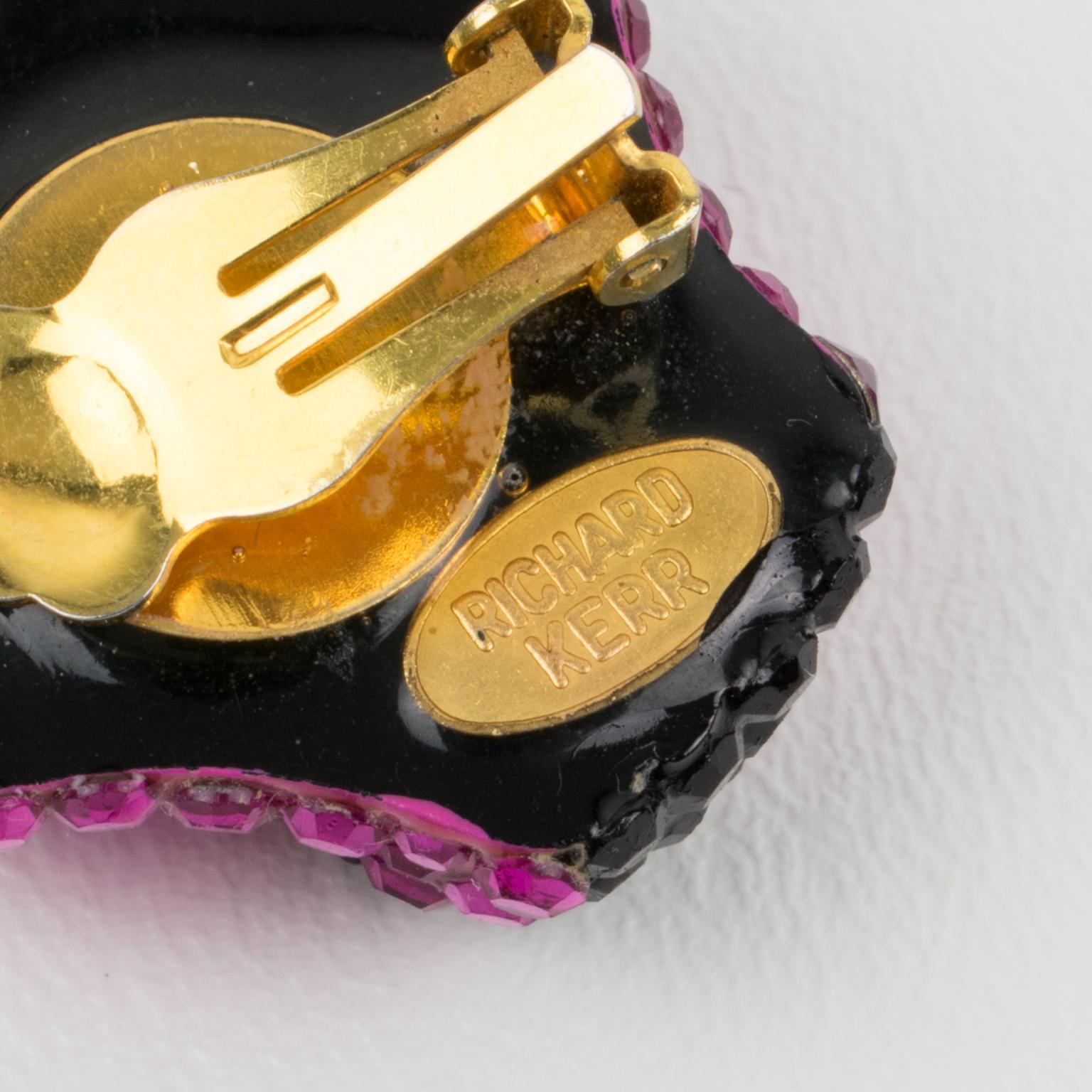 Richard Kerr Pendientes de clip con joyas Negro y fucsia en venta 1