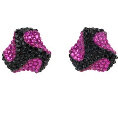 Richard Kerr Jeweled Clip Earrings Black and Fuchsia
