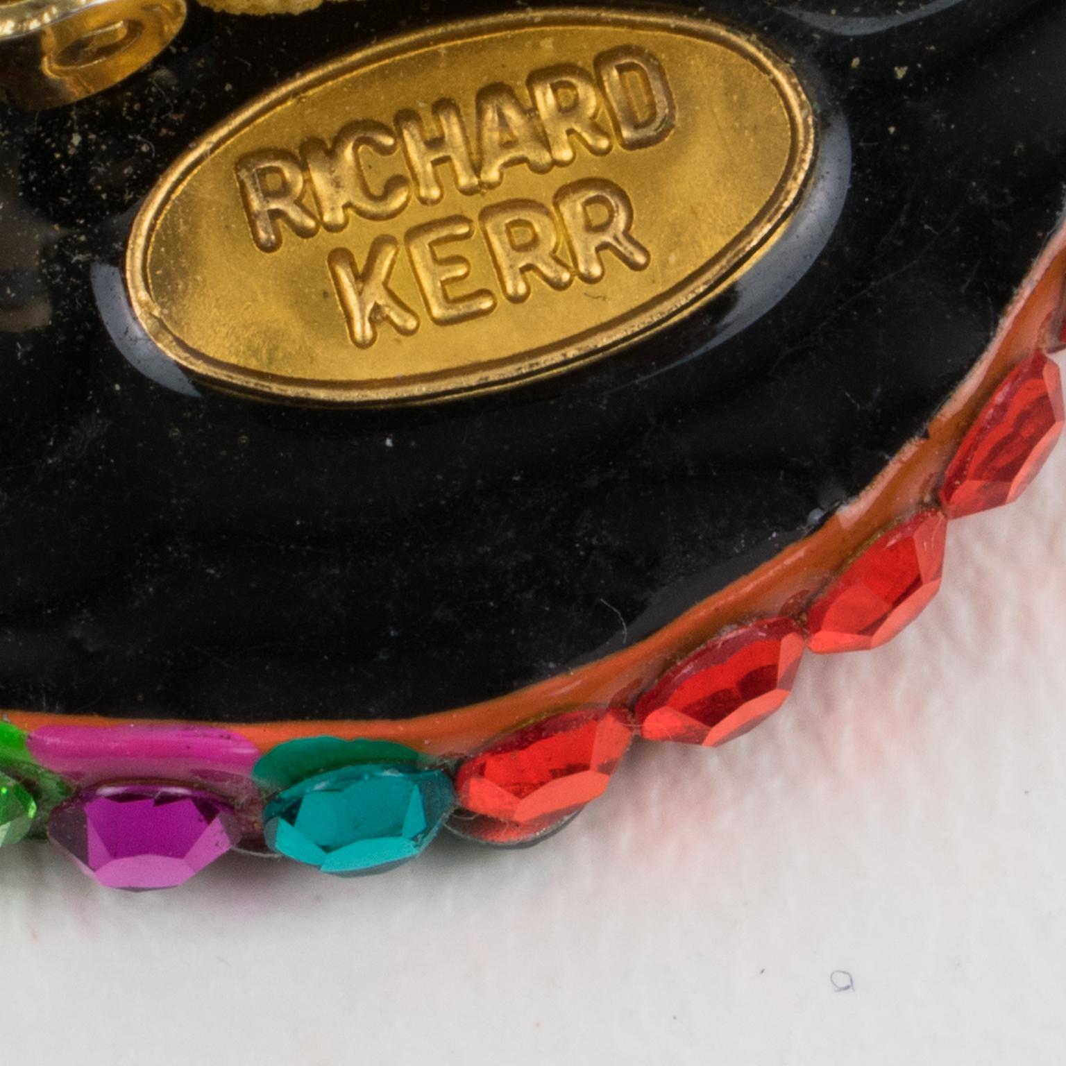 Modern Richard Kerr Jeweled Clip Earrings Multicolor Dangle Disk For Sale