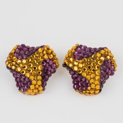 Richard Kerr Jeweled Clip Earrings Purple and Topaz Crystal
