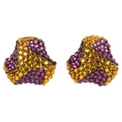 Richard Kerr Jeweled Clip Earrings Purple and Topaz Crystal