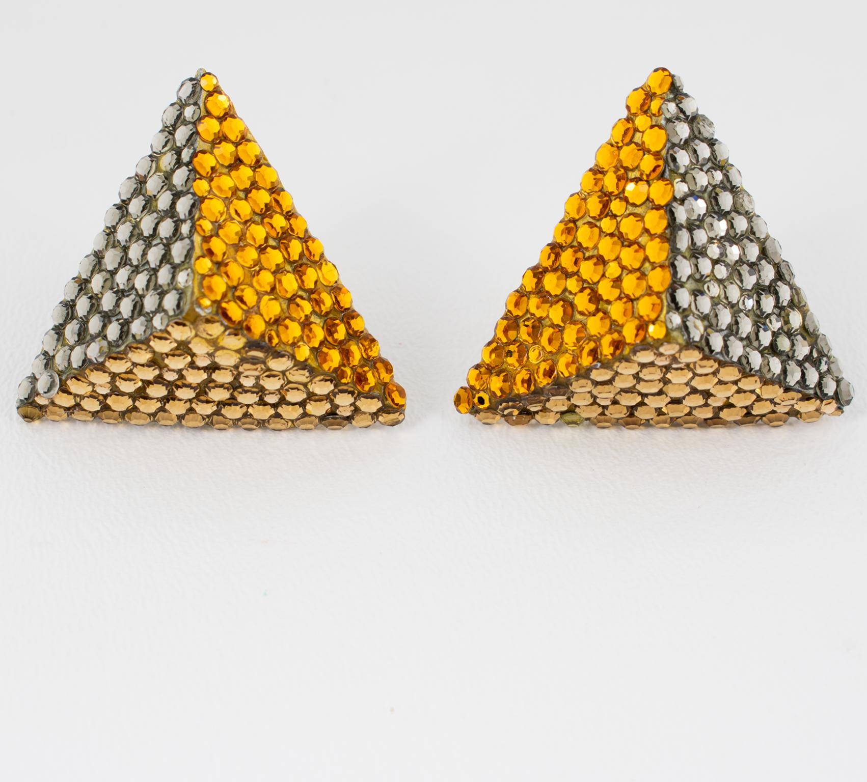 Modern Richard Kerr Jeweled Pyramid Clip Earrings For Sale