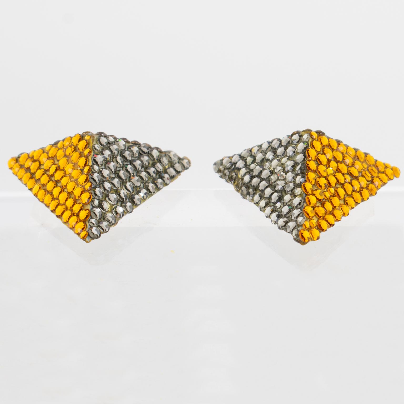 Richard Kerr Jeweled Pyramid Clip Earrings For Sale 3