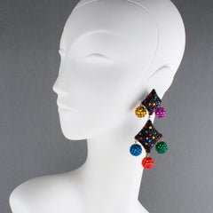 Richard Kerr Multicolor and Black Jeweled Dangle Clip-on Earrings