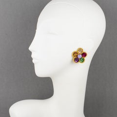 Richard Kerr Multicolor Crystal Flower Clip Earrings