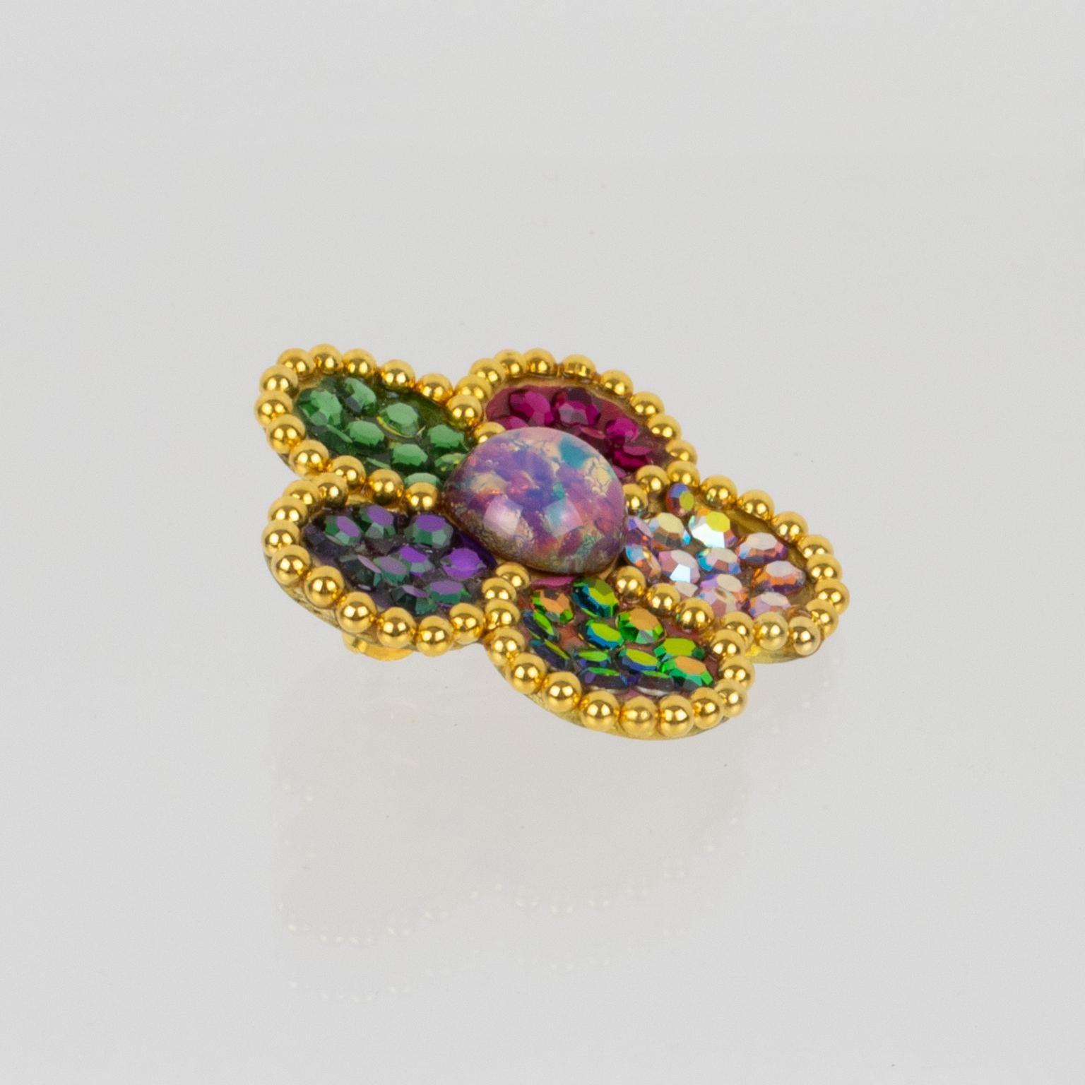 Modern Richard Kerr Multicolor Crystal Flower Clip Earrings For Sale