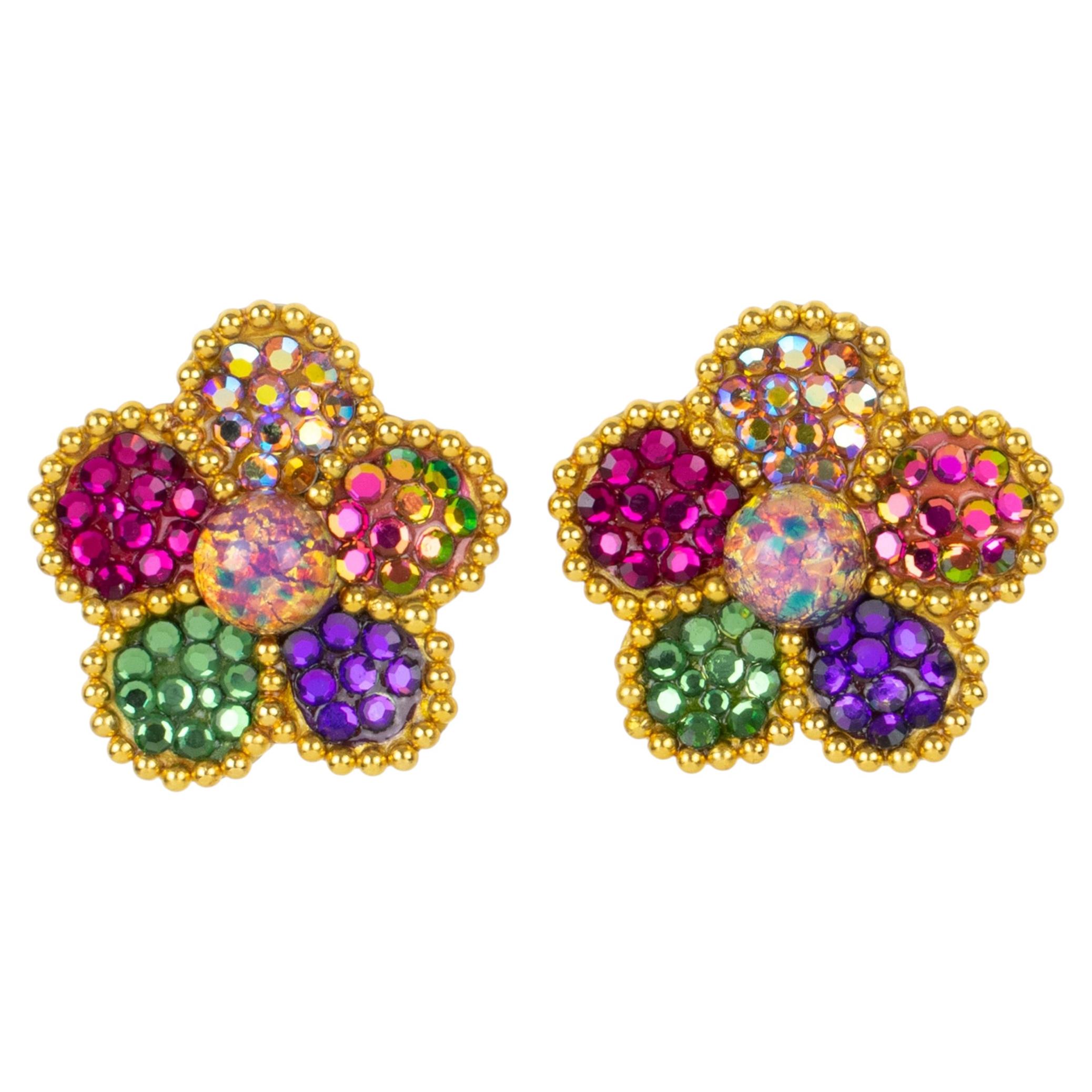 Richard Kerr Pendientes de clip con flor de cristal multicolor en venta