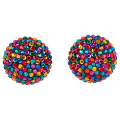 Richard Kerr Multicolor Crystal Paved Clip Earrings