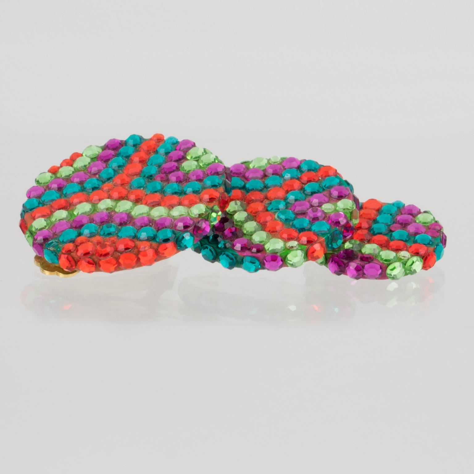 Modern Richard Kerr Multicolor Dangle Disk Jeweled Clip Earrings For Sale