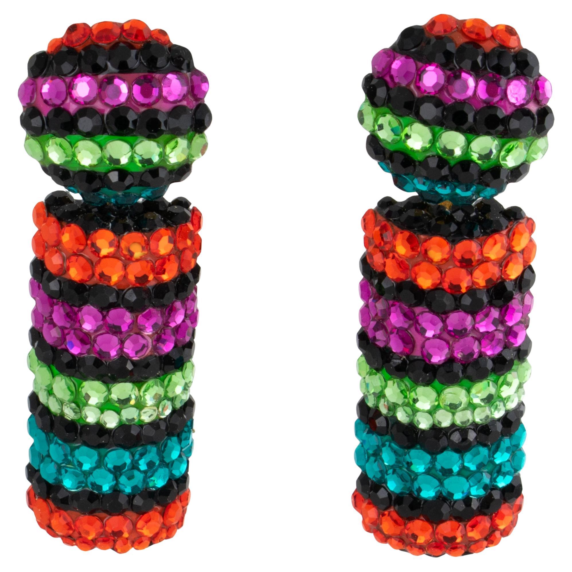 Richard Kerr Multicolor Jeweled Dangle Clip Earrings