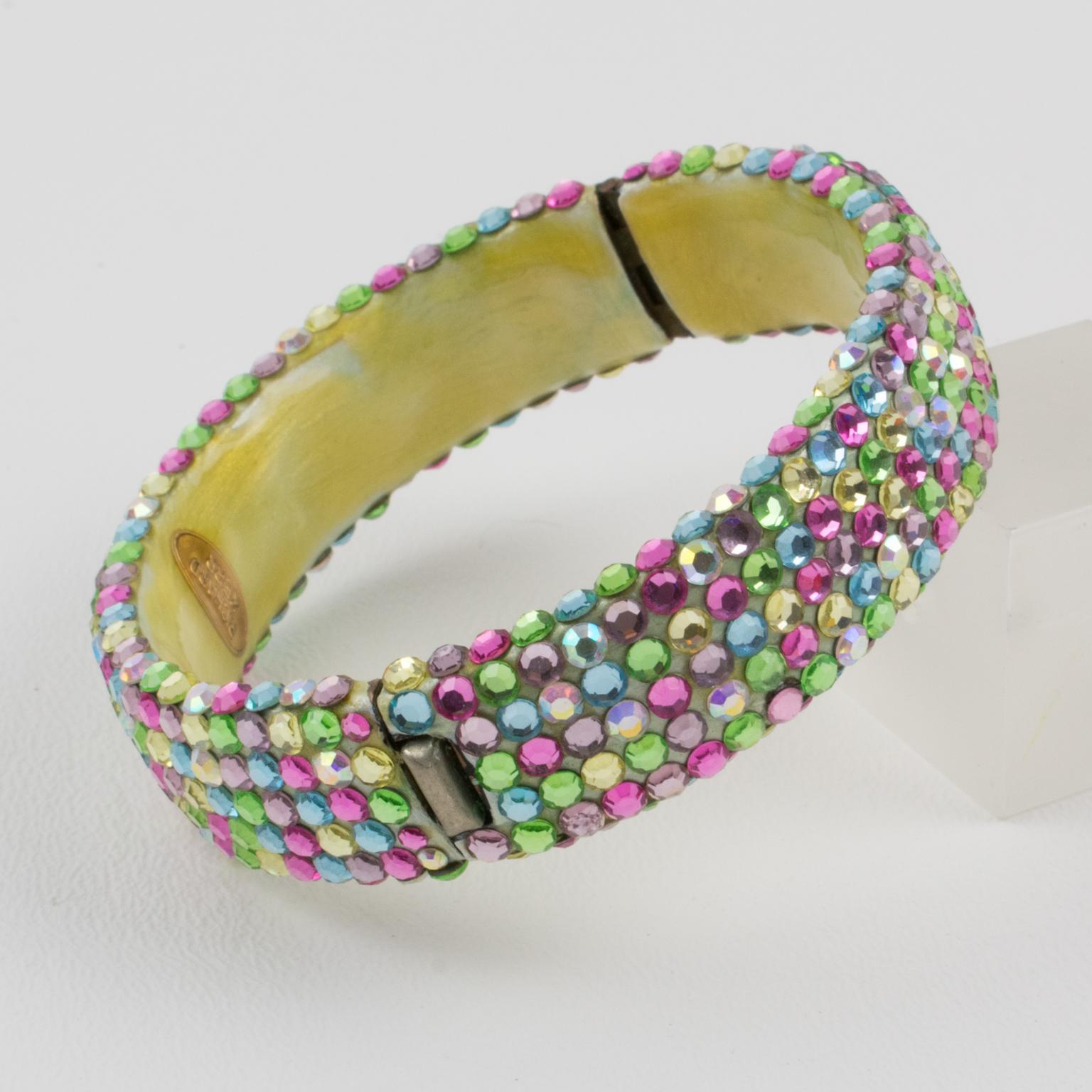 Romantic Richard Kerr Multicolor Pastel Jeweled Clamper Bracelet For Sale